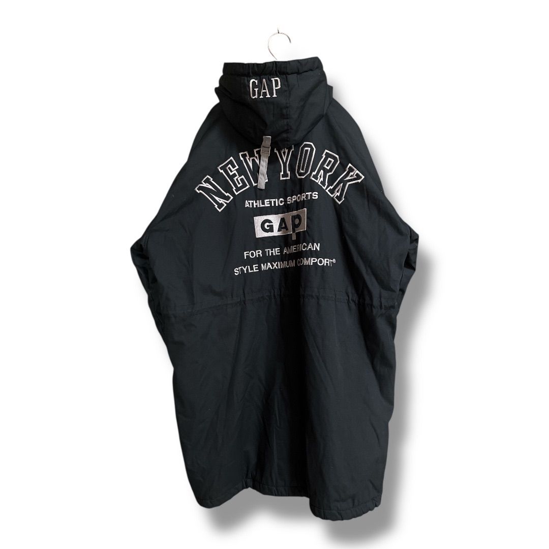 OLD GAP オールドギャップ 90 s 裏フリース フーテッドコート ベンチコート アウター 刺繍ロゴ コットン混 上着 長袖 羽織り レトロ メンズ サイズL ブラック 冬 43 No K 1168 Y