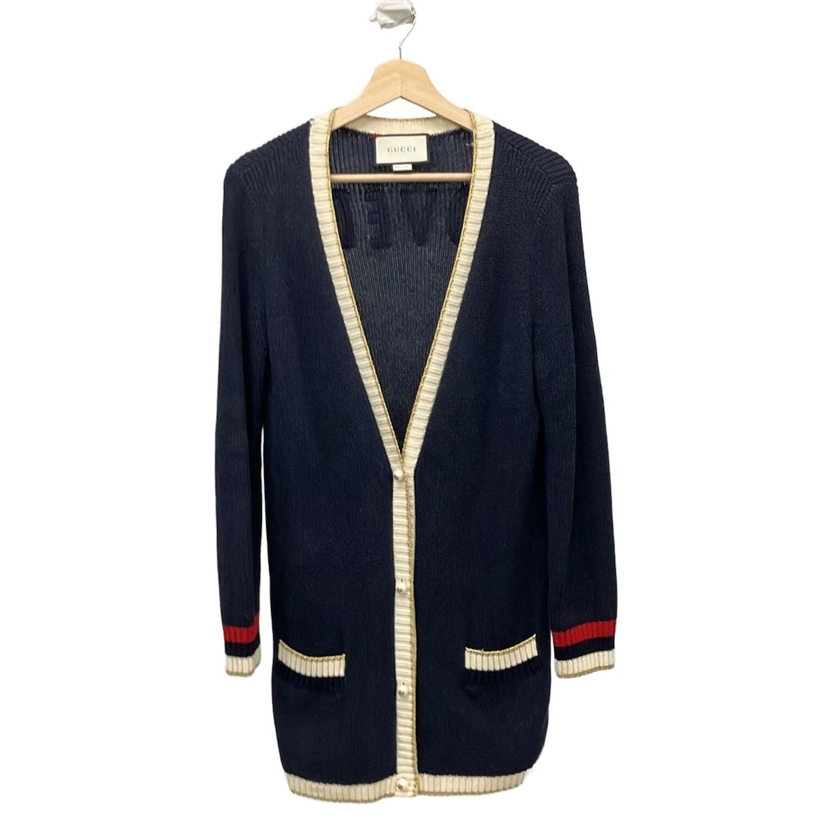 GUCCI グッチ カーディガン サイズS レディース 467691 X 5 T 03 ダークネイビー アイボリー ゴールド 長袖 LOVED