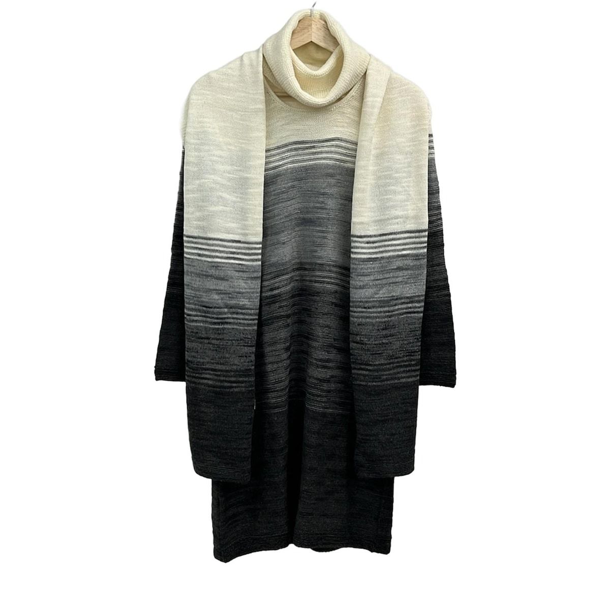 自由区 jiyuku ジユウク ワンピース サイズ38 M レディース ダークグレー グレー アイボリー クルーネック 長袖 ひざ丈 ニット