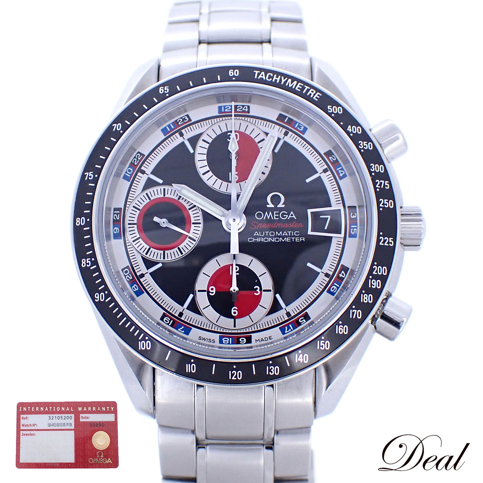 オメガ スピードマスター デイト 3210 52 ブラック レッド メンズ 腕時計