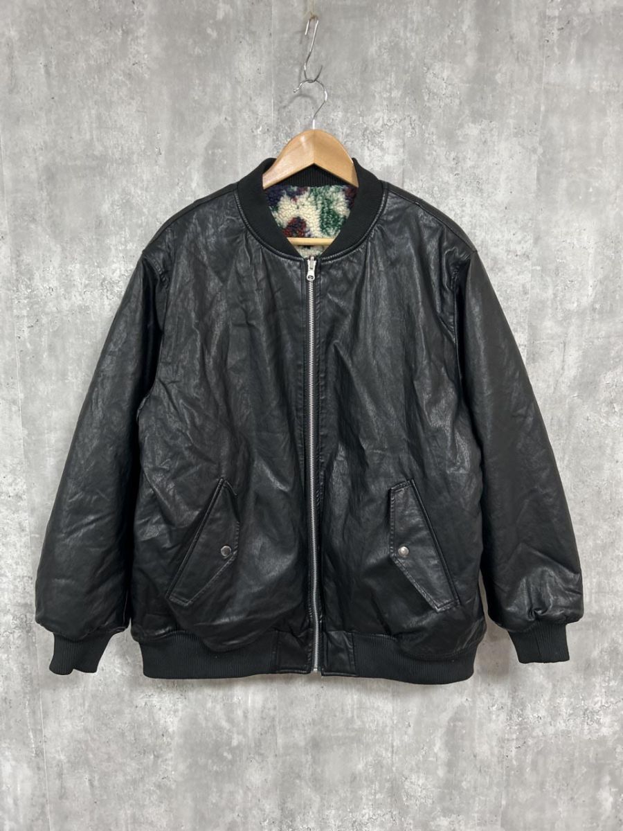 Anui アヌイ フェイクレザー リバーシブル ボア ブルゾン ジャケット size R 2 黒 ◎メンズ