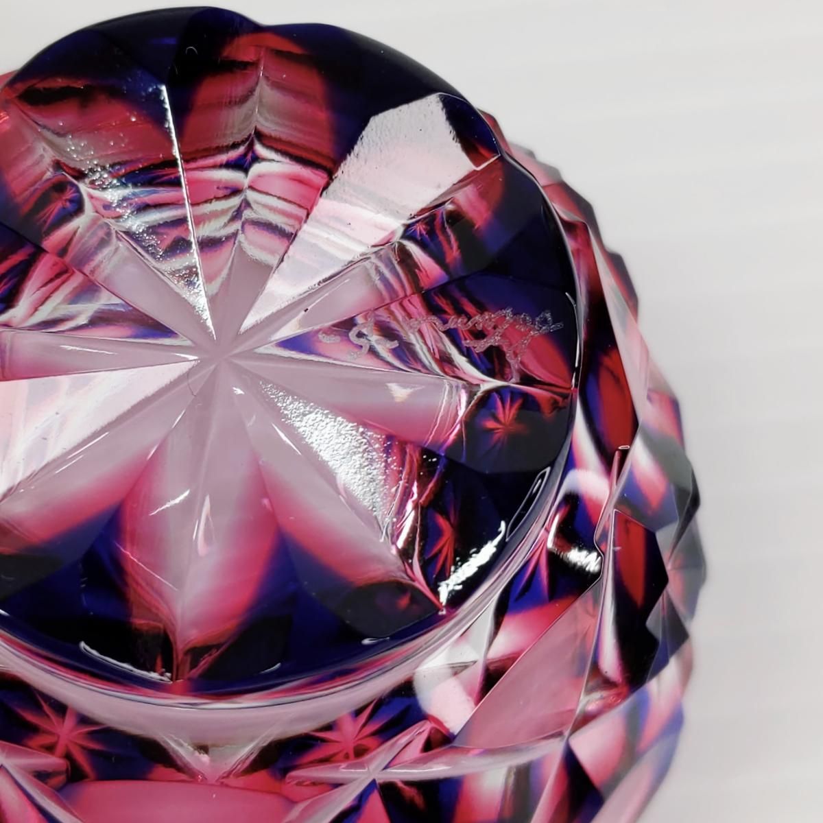  品 薩摩切子 ペア お猪口 二重被せ 薩摩ビードロ工芸 翡翠 紅藤 〇YR 54466〇 お猪口 ぐい飲み コップ グラス 酒器