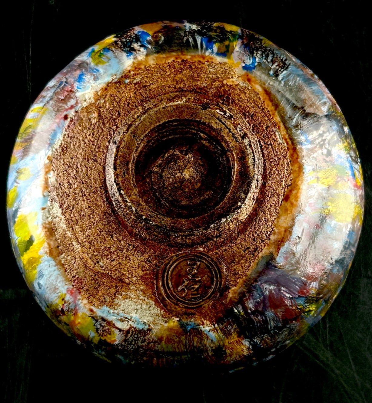 希少骨董抹茶盌(碗 )壺屋焼(琉球焼) 小橋川永弘作 茶碗 美品 箱付き