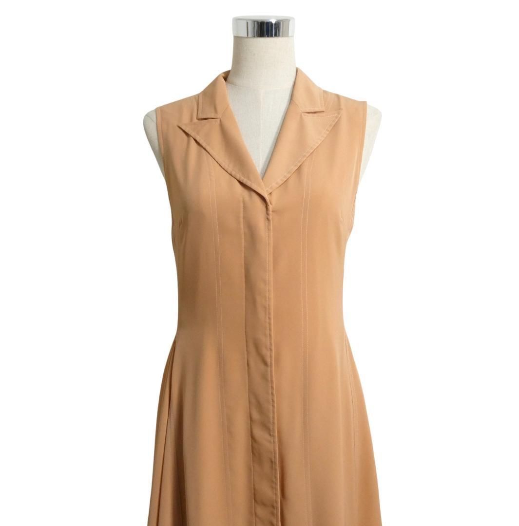 ADEAM アディアム フォクシー サイズ2 ロング アシンメトリー オープンカラー ノースリーブ ワンピース シャツワンピース ドレス オレンジ系 ベージュ系 レディース