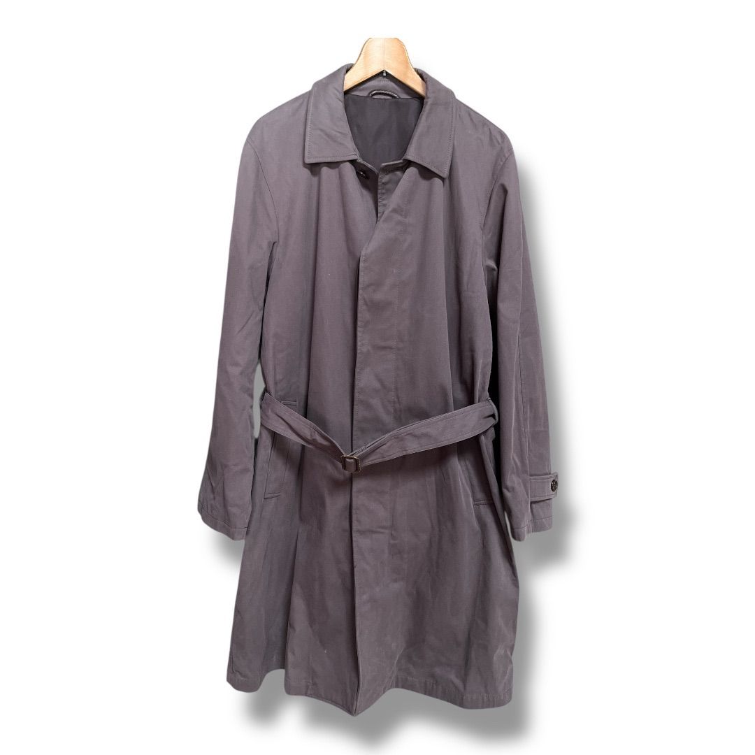 Ermenegildo Zegna エルメネジルドゼニア イタリア製 ステンカラーコート レザー部分使い ベルト付き アウター 紳士 上着 羽織り メンズ サイズXS 46 ブラウン 秋 48 No K 1169