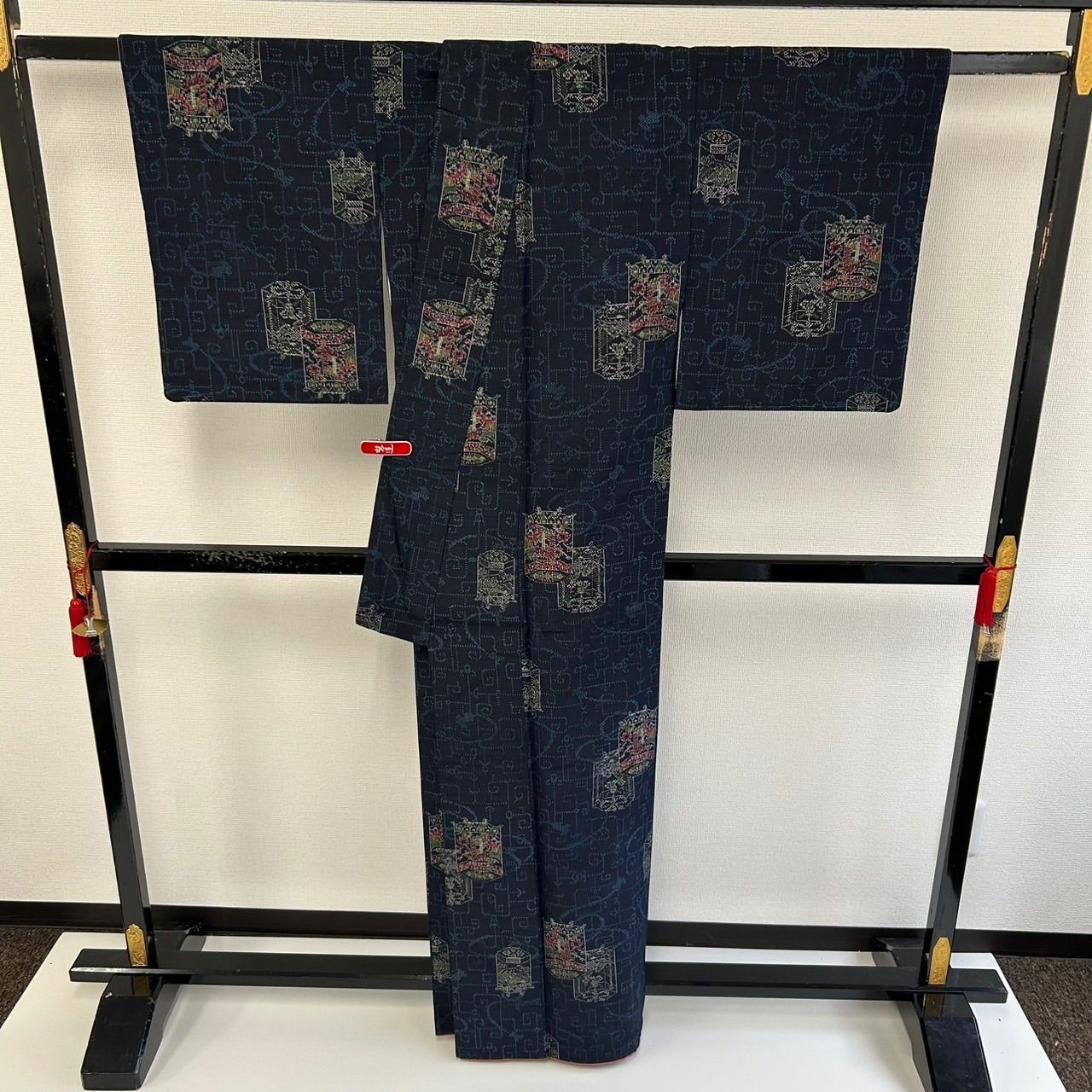 紬 正絹 幾何学 絣 藍染め 袷 着物 MK-2782 - メルカリ