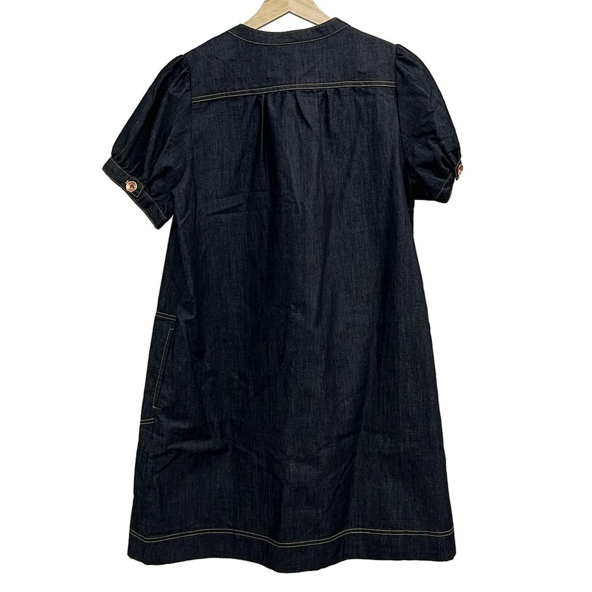 フランシュリッペ ワンピース サイズM レディース ダークネイビー クルーネック 半袖 ひざ丈 デニム フリル シャツワンピ