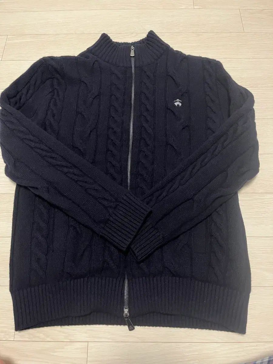 ブルックス ブラザーズ 防風裏地 ウール ケーブル ニット ジップアップ ネイビー M