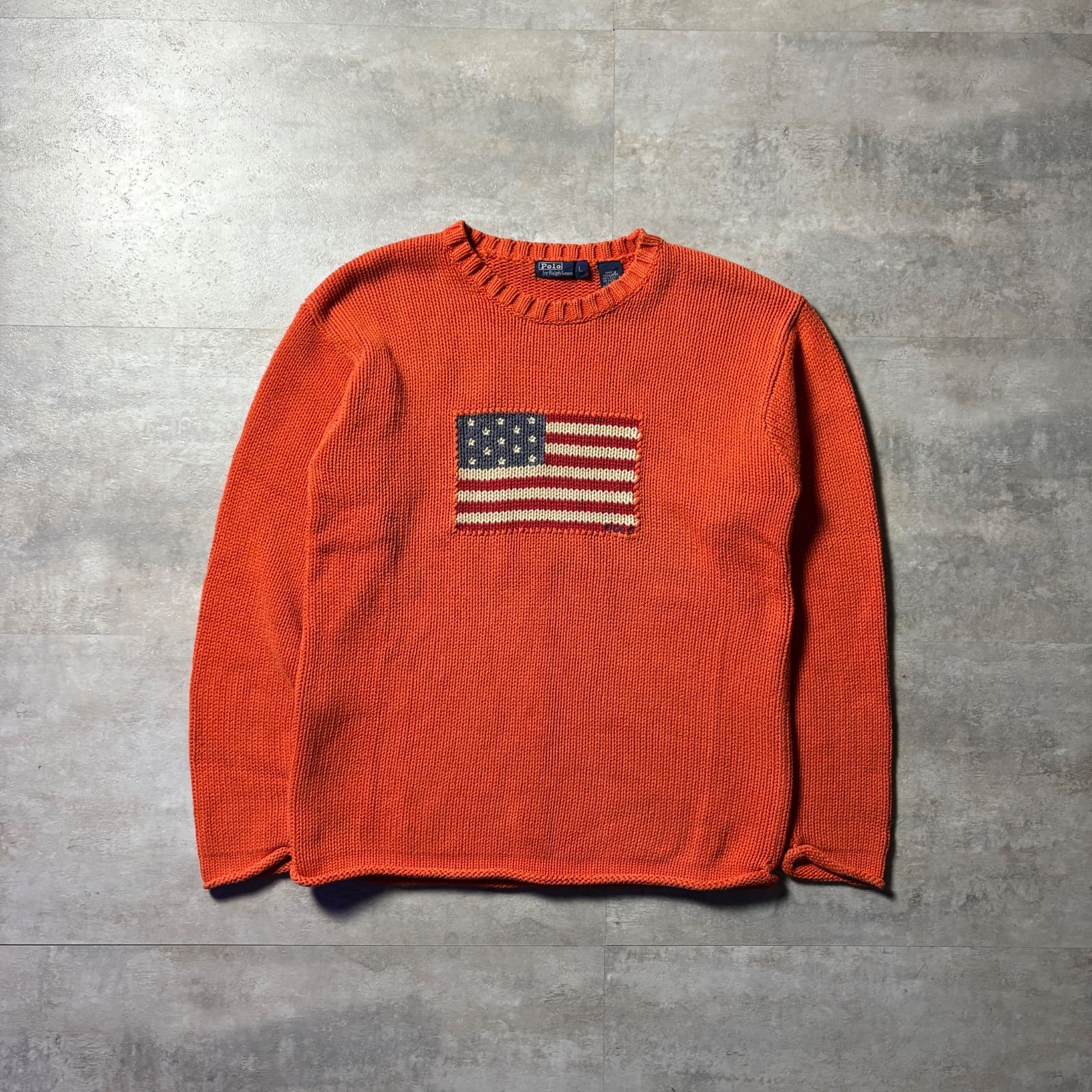 90s polo by Ralph Lauren 星条旗 L オレンジ ポロ ラルフローレン