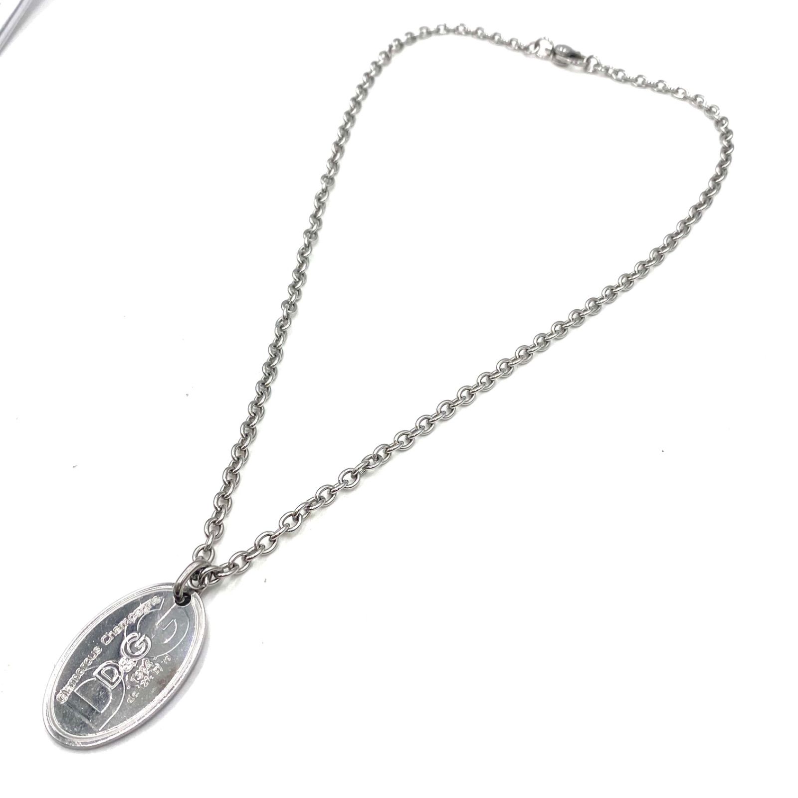 D G DOLCE GABBANA ドルチェアンドガッパーナ ネックレス チョーカー ドッグタグ ロゴプレート シルバー