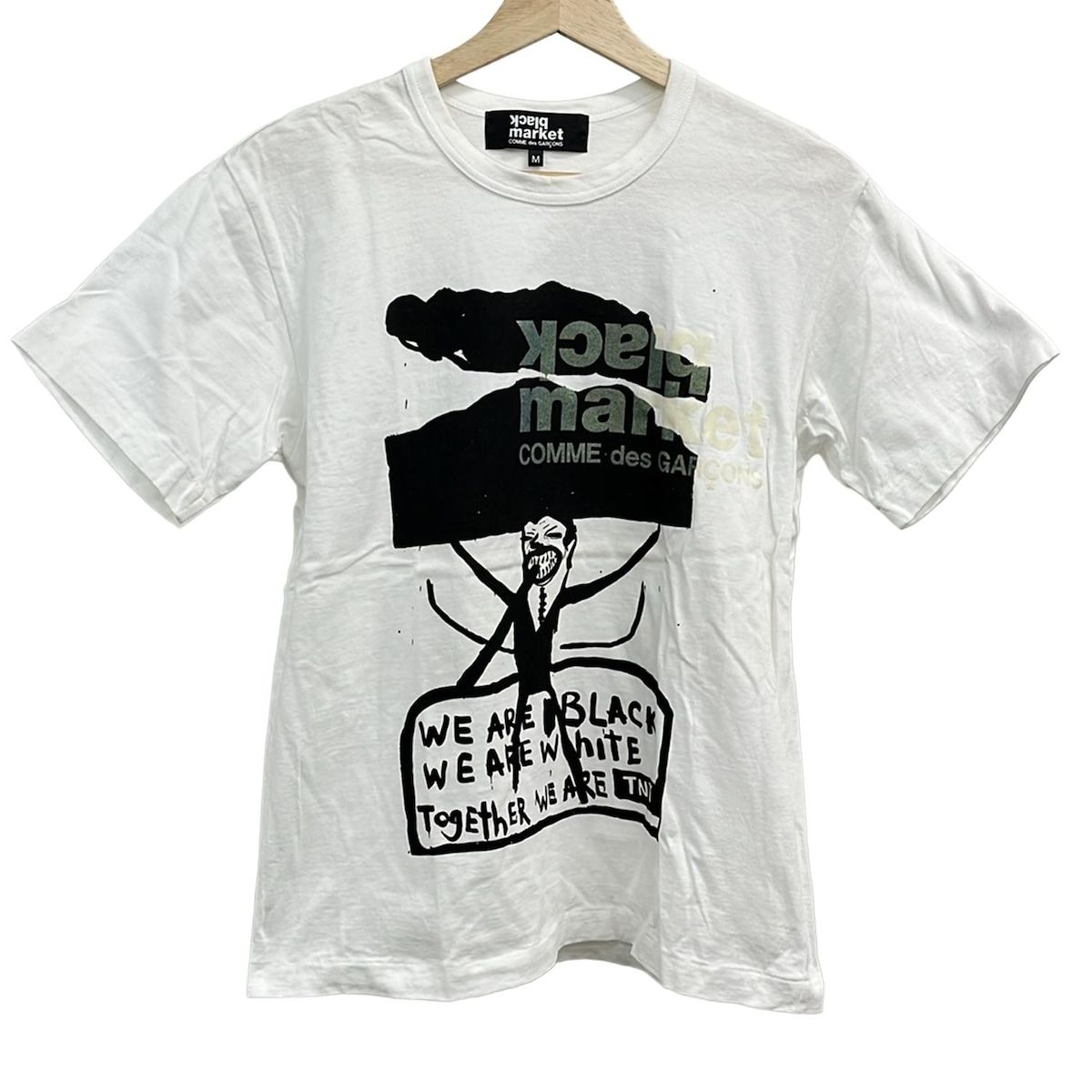 ブラックマーケットコムデギャルソン 半袖Tシャツ サイズM メンズ - 白×黒×アイボリー クルーネック|ラメ