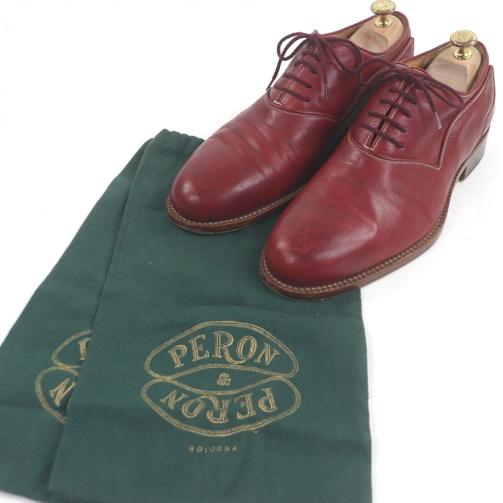 ドンドン見直し Peron＆Peron ペロン ICHO レザー レースアップ ドレスシューズ ボルドー メンズ約27～28 cm相当 保存袋付き メンズ