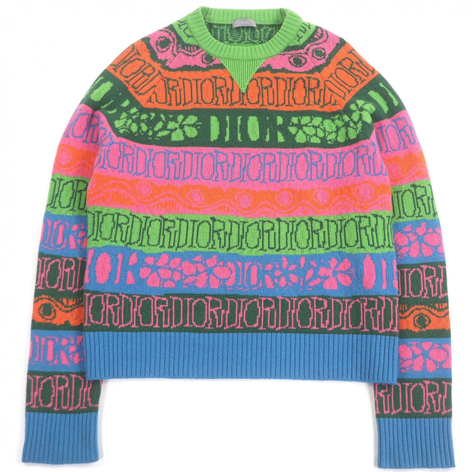 ドンドン見直し DIOR SHAWN STUSSY ディオール オム ショーンステューシー ウール100％ セーター マルチカラー S イタリア製 メンズ