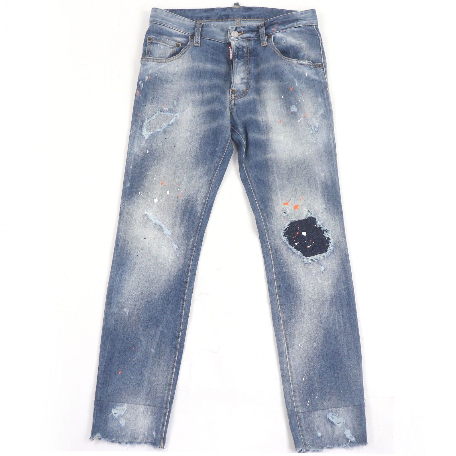 ドンドン見直し ディースクエアード SUPER TWINKY JEAN ペイント クラッシュ加工 スキニーデニムパンツ インディゴブルー 44 イタリア製 メンズ