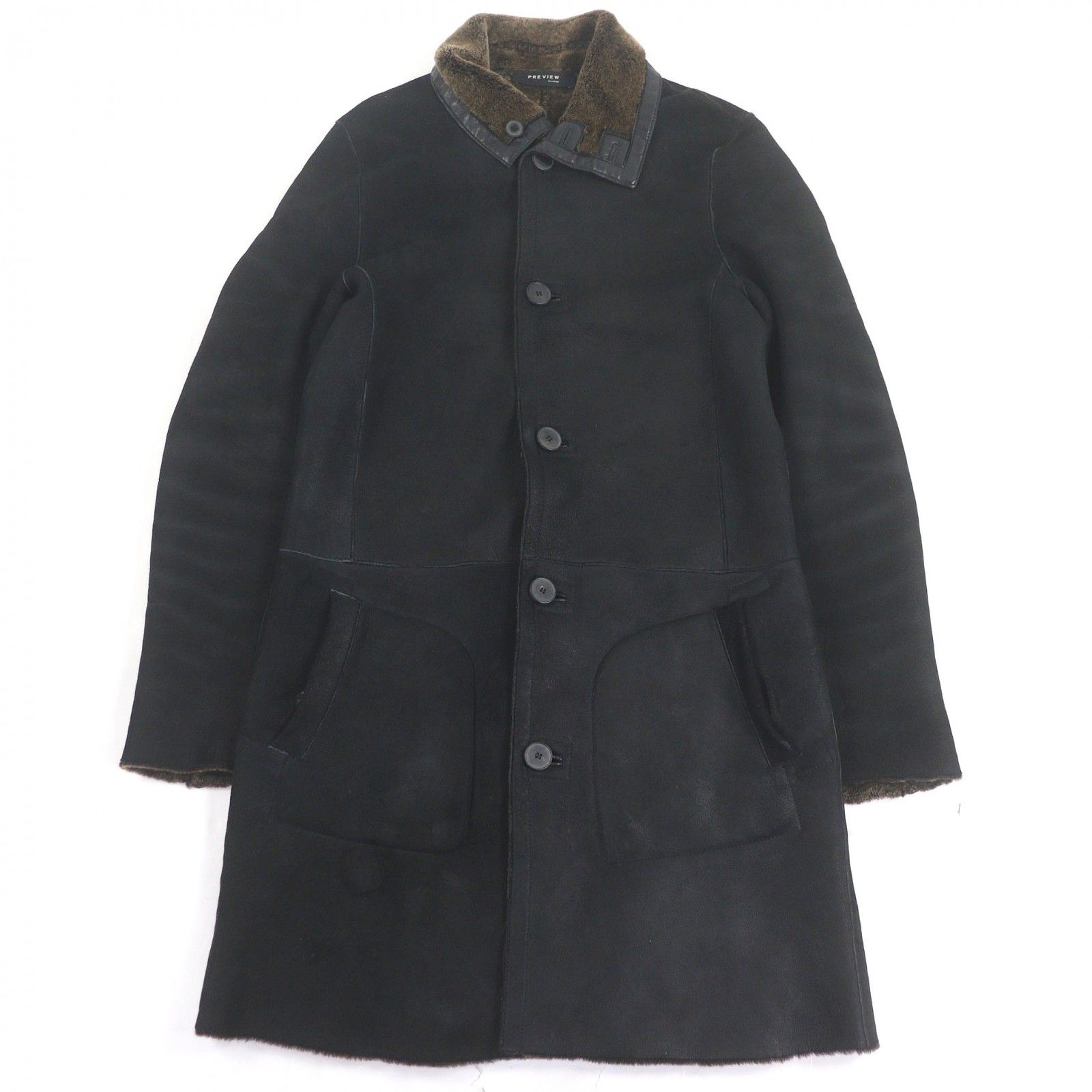 ドンドン見直し PREVIEW MILANO プレビュー ミラノ 羊革 リバーシブル ムートンコート レザーコート ブラック 46 メンズ