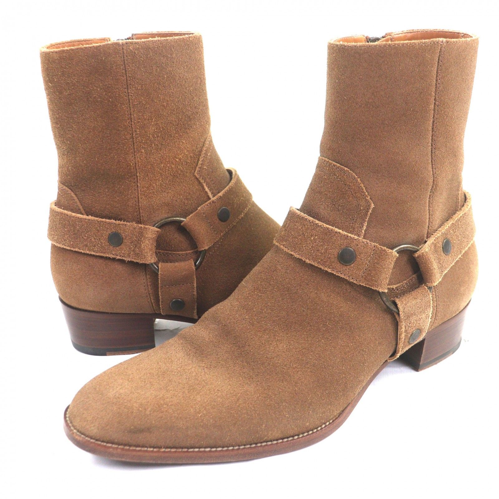 SAINT LAURENT PARIS サンローランパリ スウェードレザー ワイアットハーネスリング ショートブーツ ブラウン 42 5 イタリア製 メンズ