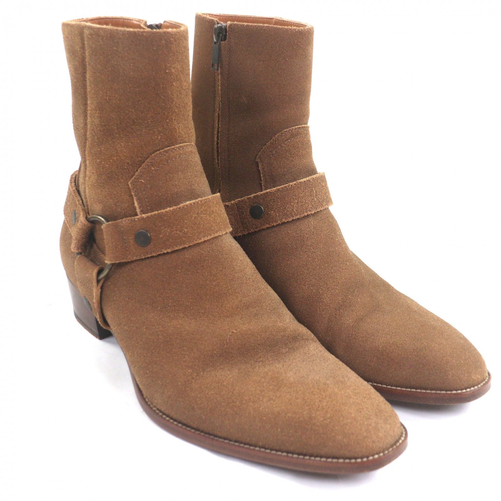  SAINT LAURENT PARIS サンローランパリ スウェードレザー ワイアットハーネスリング ショートブーツ ブラウン 42 5 イタリア製 メンズ その他 ブーツ 革靴