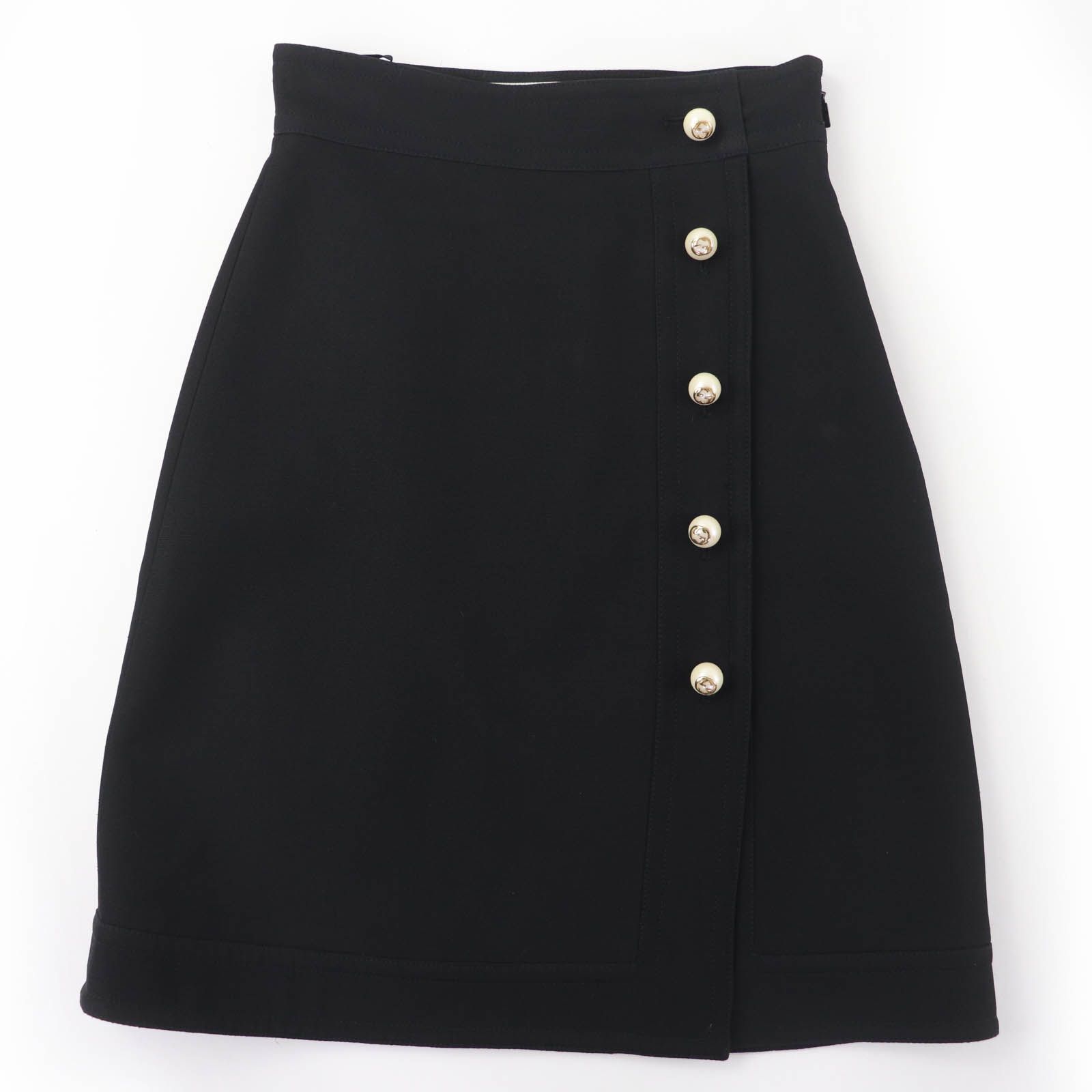 GUCCI グッチ 430579 ウール シルク GGパールボタン 台形スカート 膝丈スカート ブラック 36 イタリア製 レディース