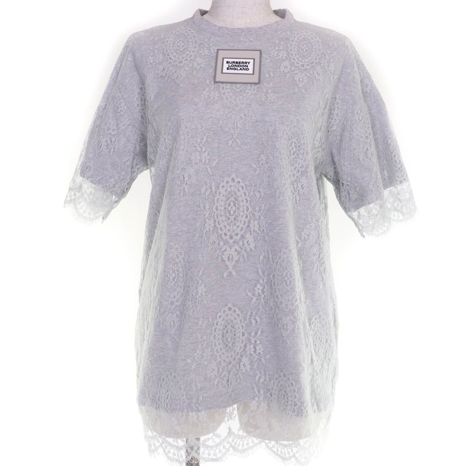 バーバリー コットン100％ ティッシ期 レイヤードデザイン オーバーサイズ レース 半袖Ｔシャツ グレー XS レディース