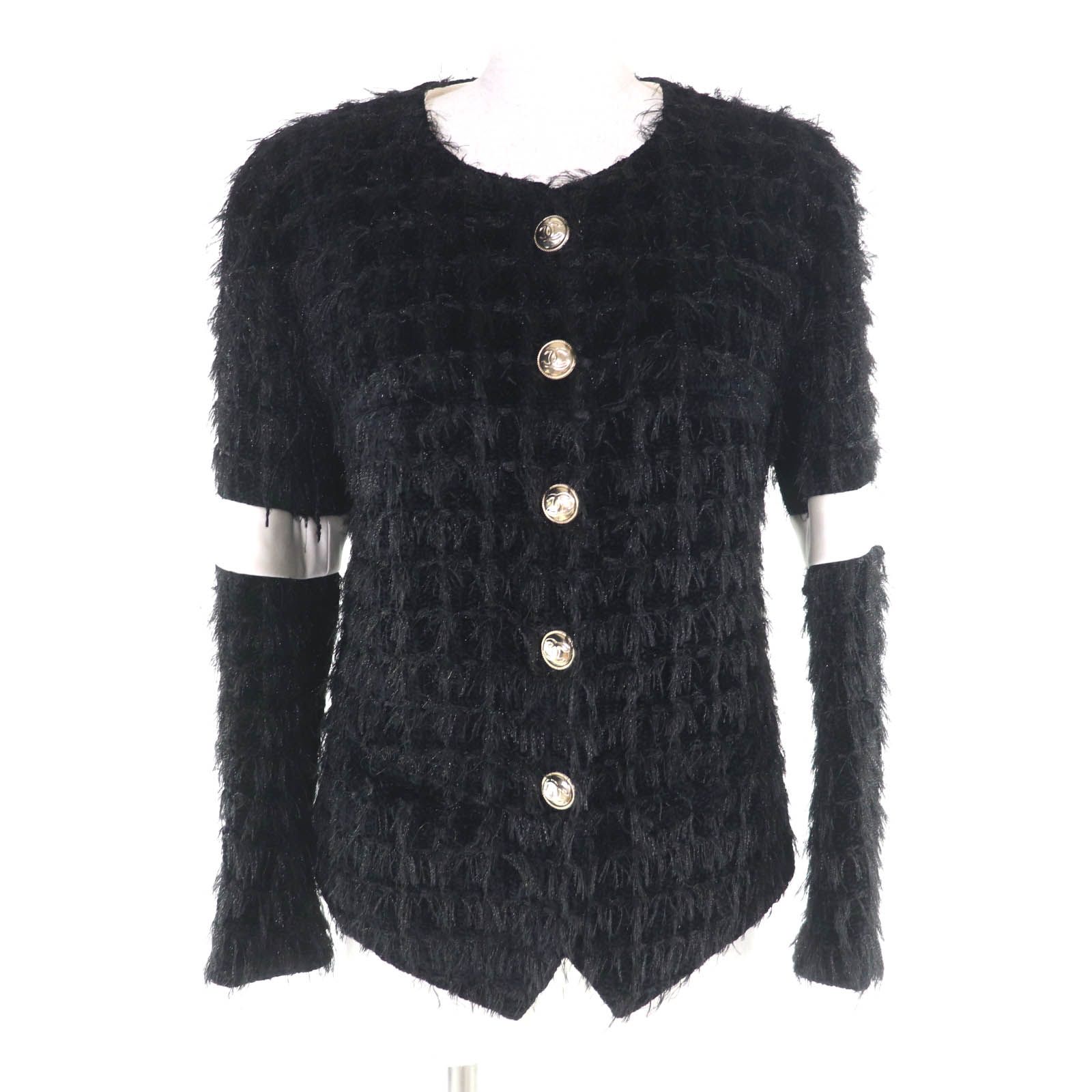 CHANEL シャネル 裏地シルク100％ ココマークボタン付 ツイード ノーカラージャケット ブラック 36 フランス製 レディース