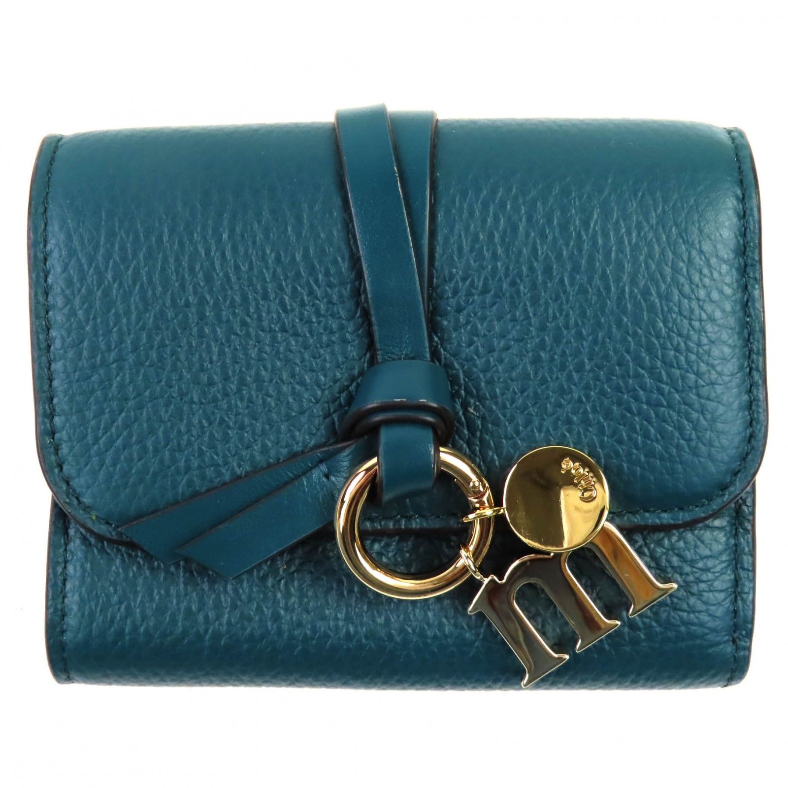 ♥品 Chloe クロエ アルファベット トリフォールド スモール レザーウォレット 三つ折り財布 グリーン ゴールド金具 箱 保存袋付き イタリア製 レディース