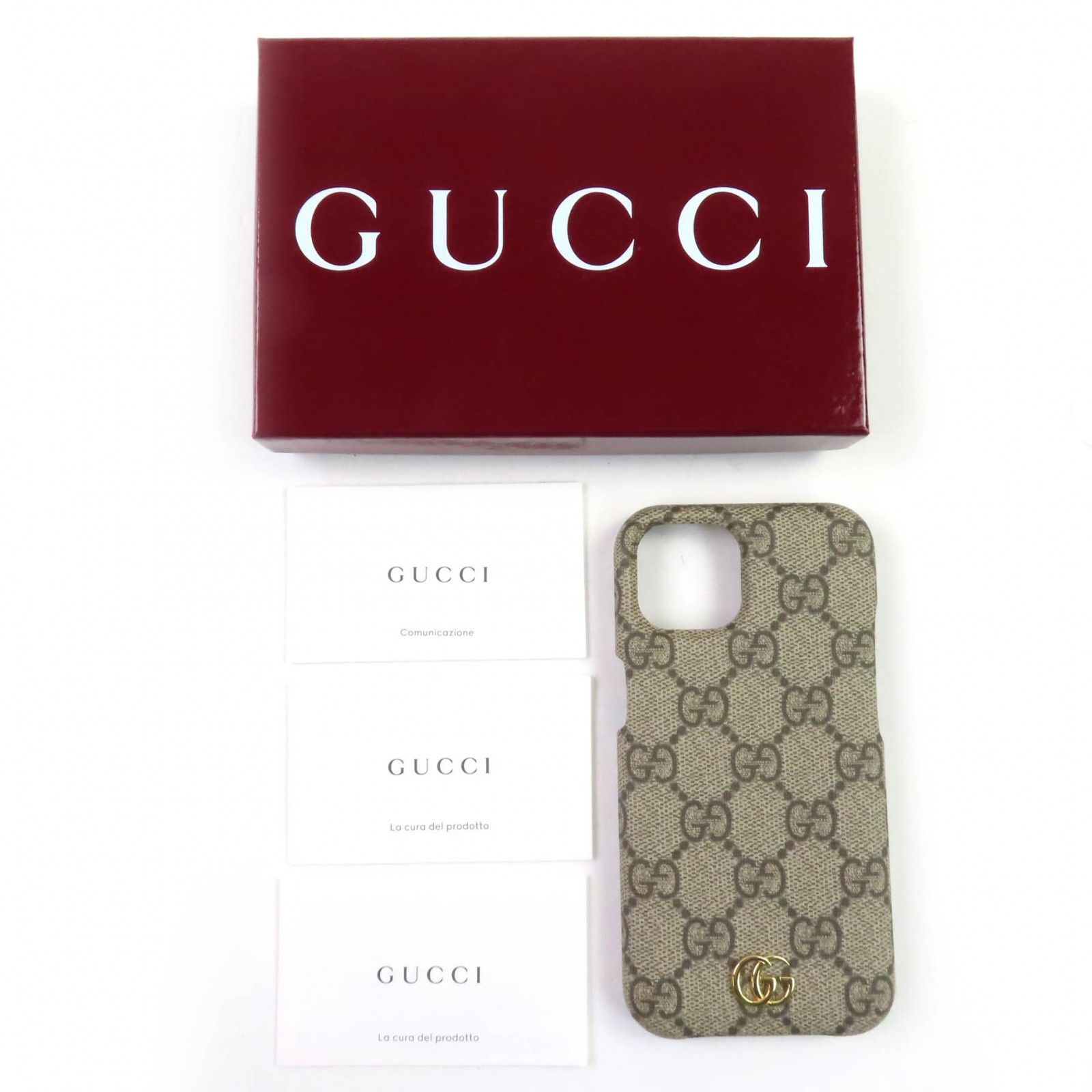 GUCCI グッチ 763787 Gスプリーム GGロゴゴールド金具 iPhone 15用 PVC iPhoneケース ベージュ き イタリア製 レディース メンズ◎