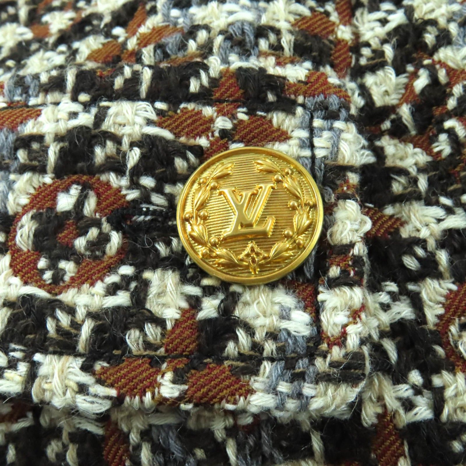 LOUIS VUITTON ルイヴィトン 2025年製 モヘア混 ロゴボタン付 モノグラム 半袖 ツイード ワンピース マルチ 34 ハンガー ガーメント付き イタリア製 レディース 美脚見え 長袖 七分袖 