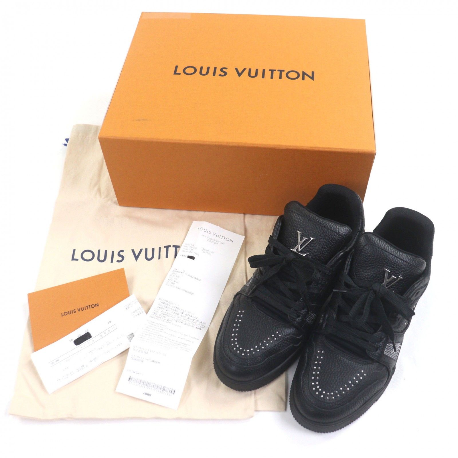 LOUIS VUITTON ルイヴィトン 2025年製 LVライナーライン レザー スニーカー ブラック 7.5 保存袋付き イタリア製 メンズ 定価229 900円