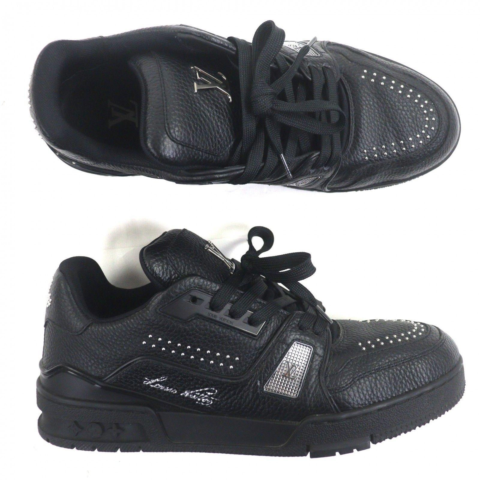  LOUIS VUITTON ルイヴィトン 2025年製 LVライナーライン レザー スニーカー ブラック 7.5 保存袋付き イタリア製 メンズ 定価229 900円 スニーカー 靴