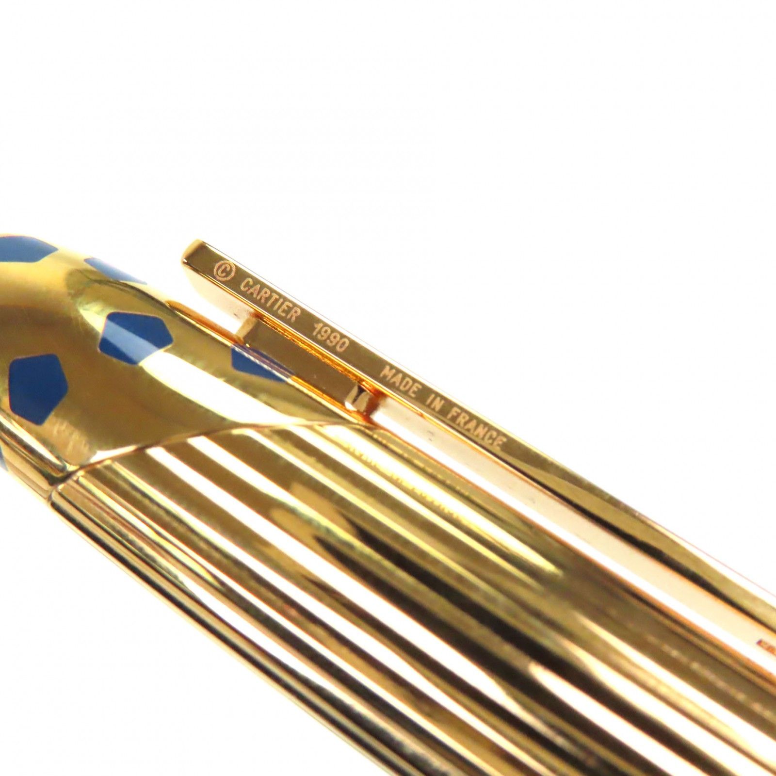  Cartier カルティエ パンテール ドゥ トリニティ ブルージェムストーン ツイスト式 ボールペン ブルーマーブル 箱 ケース付き フランス製 メンズ 筆記 済み ボールペン本体 ボールペン