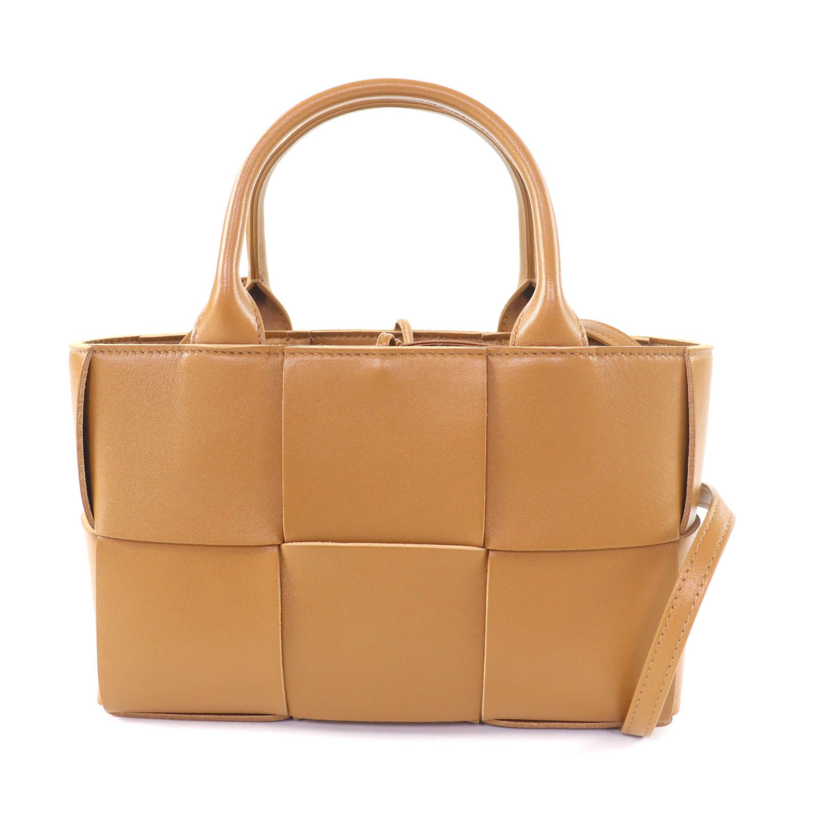 ボッテガヴェネタ 709337 ミニ アルコ ポーチ付 レザー 2 way トートバッグ キャメル 保存袋付き イタリア製 レディース