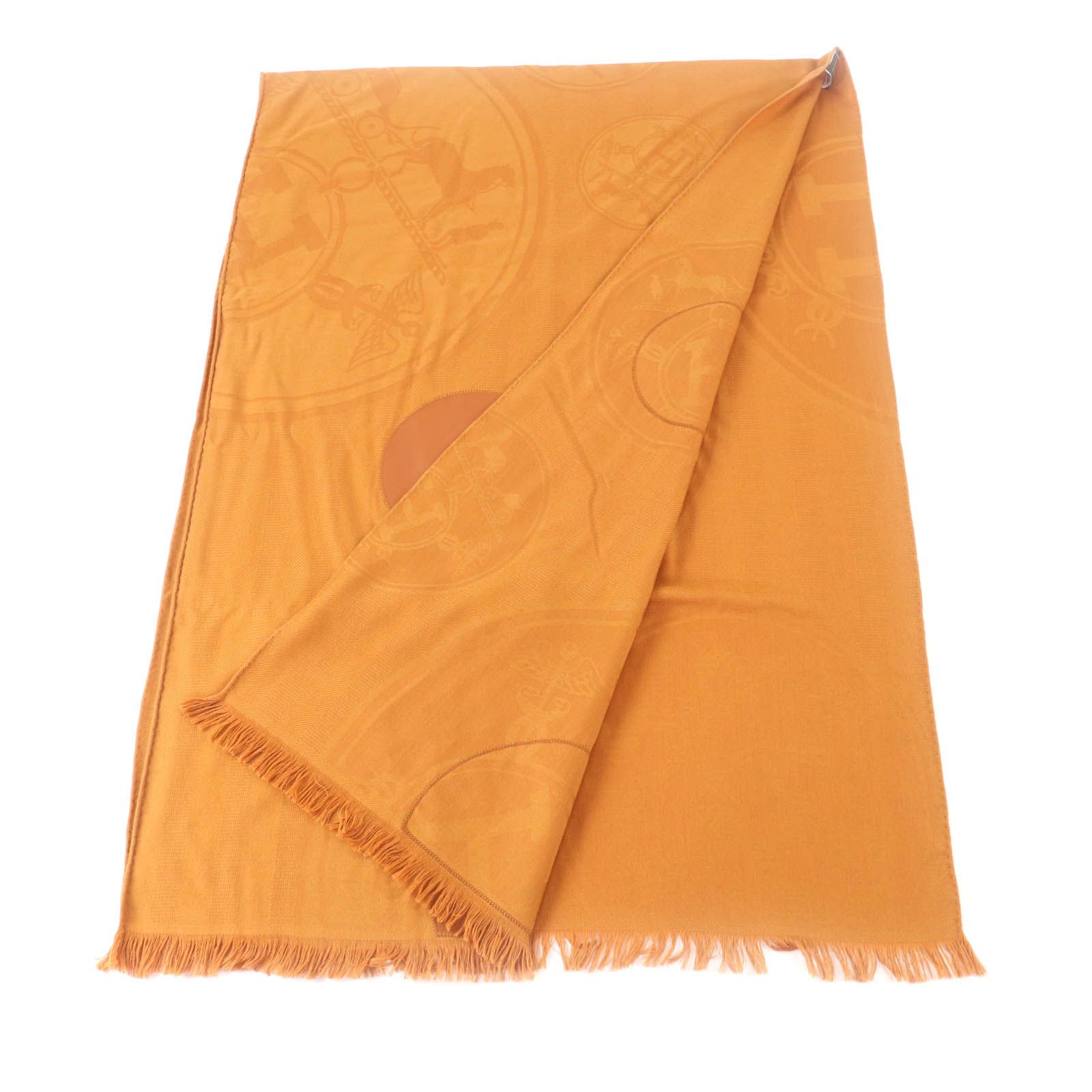 HERMES エルメス ニューリブリス カシミヤ シルク混 ラムスキン使い フリンジ付 大判 ストール マフラー ブラウン ドイツ製 レディース