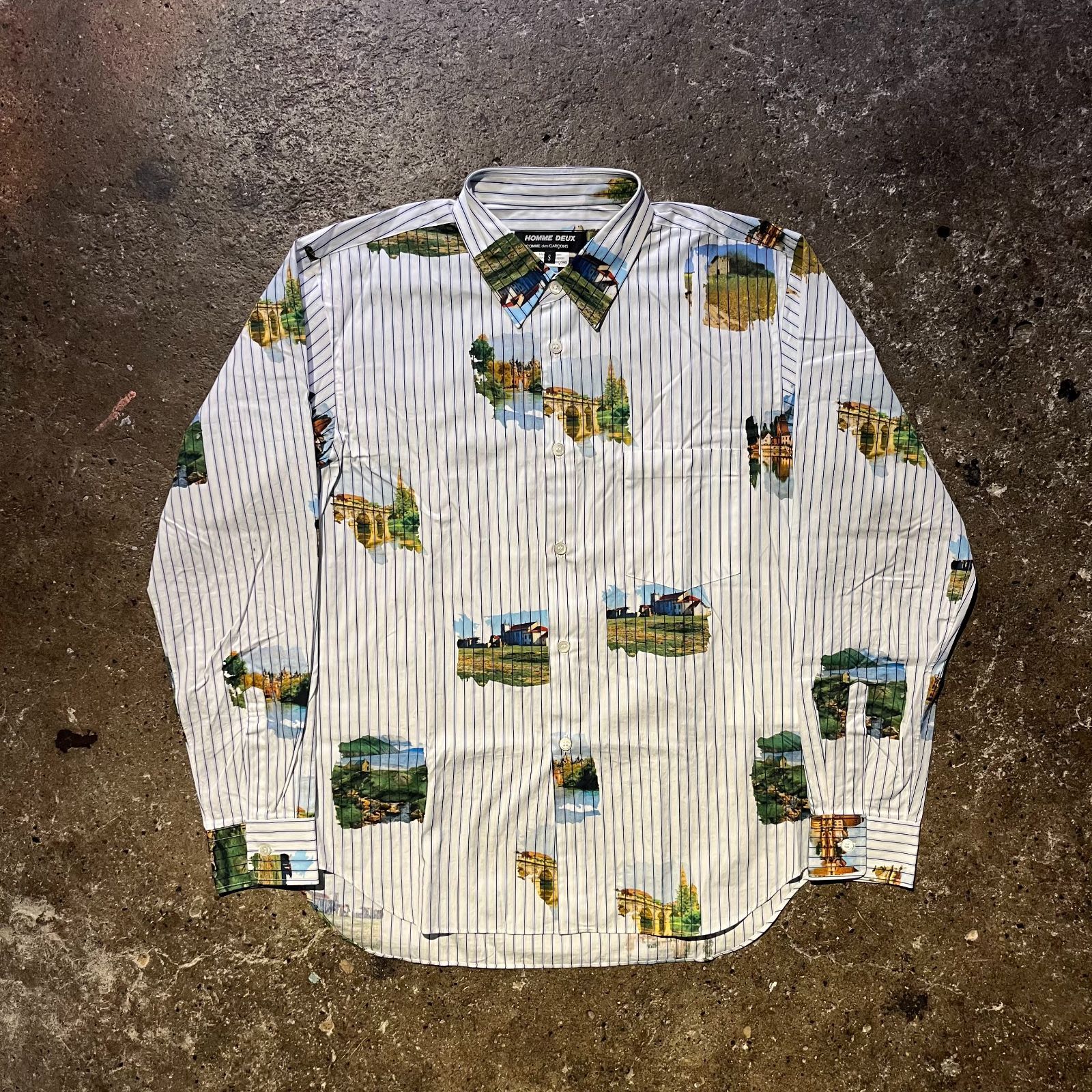 COMME des GARCONS HOMME DEUX 24 ss 風景画プリントストライプシャツ S コムデギャルソンオムドゥ 2025 AD