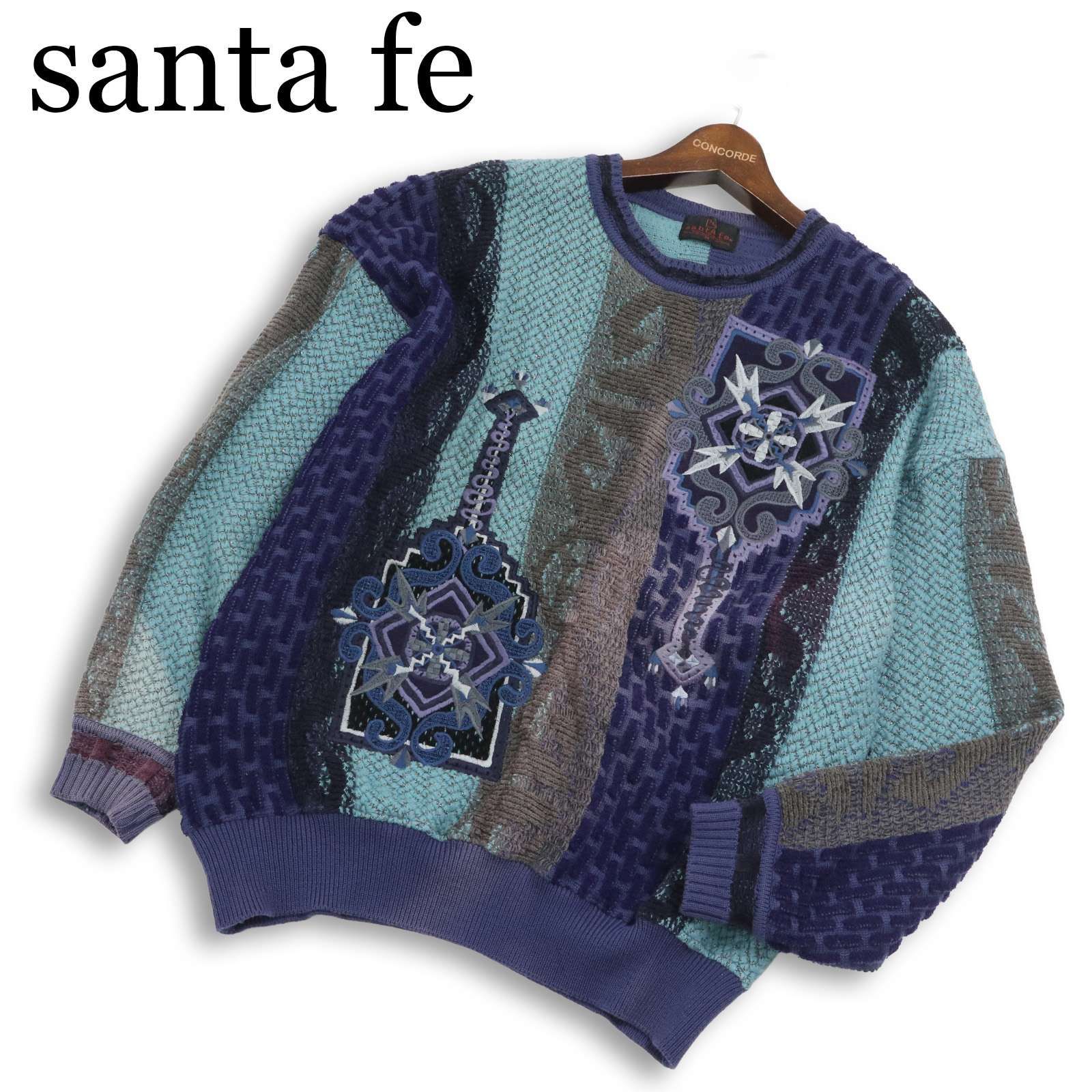 santa fe サンタフェ 秋冬 刺繍☆ ウール デザイン ニット セーター Sz 