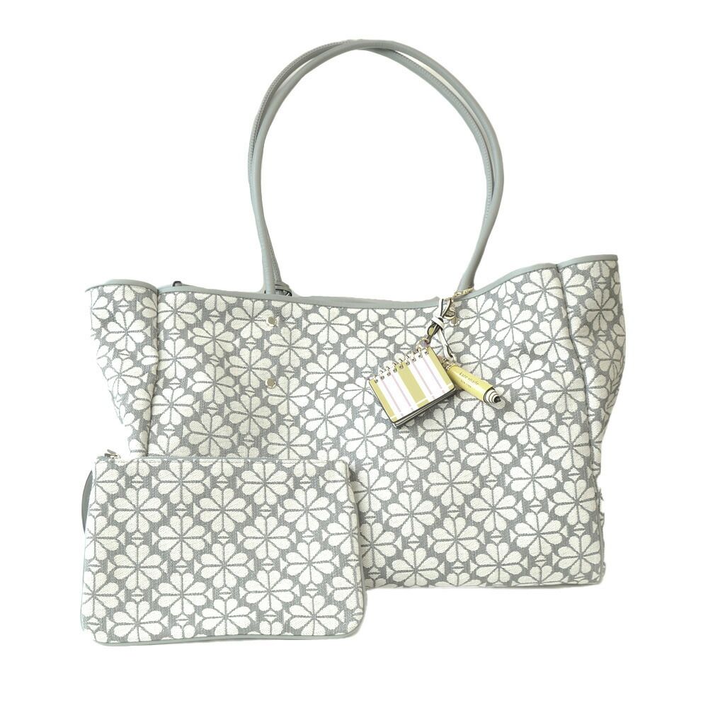 栄 ケイトスぺード トートバッグ ホワイト グレー チャーム付 キャンバス 保存袋