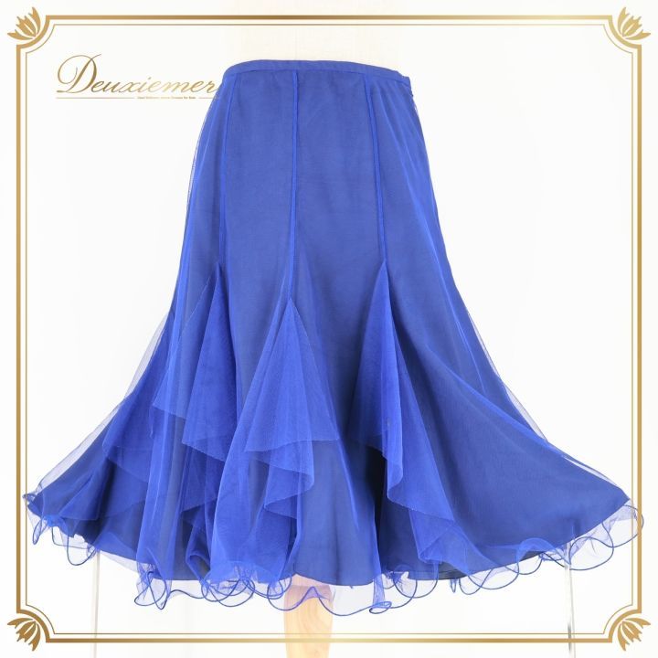 チャコット　社交ダンス　スカート M ブルー　モーヴ系 レース飾り 社交ダンス 衣装 スカート ブルー系 チャコット Chacott 青 ラテン