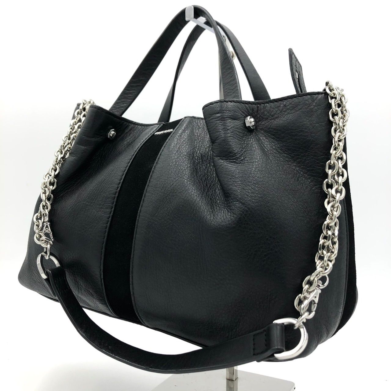 ディーゼル DIESEL 2 way トートバッグ ショルダーバッグ 黒 レザー シボ革
