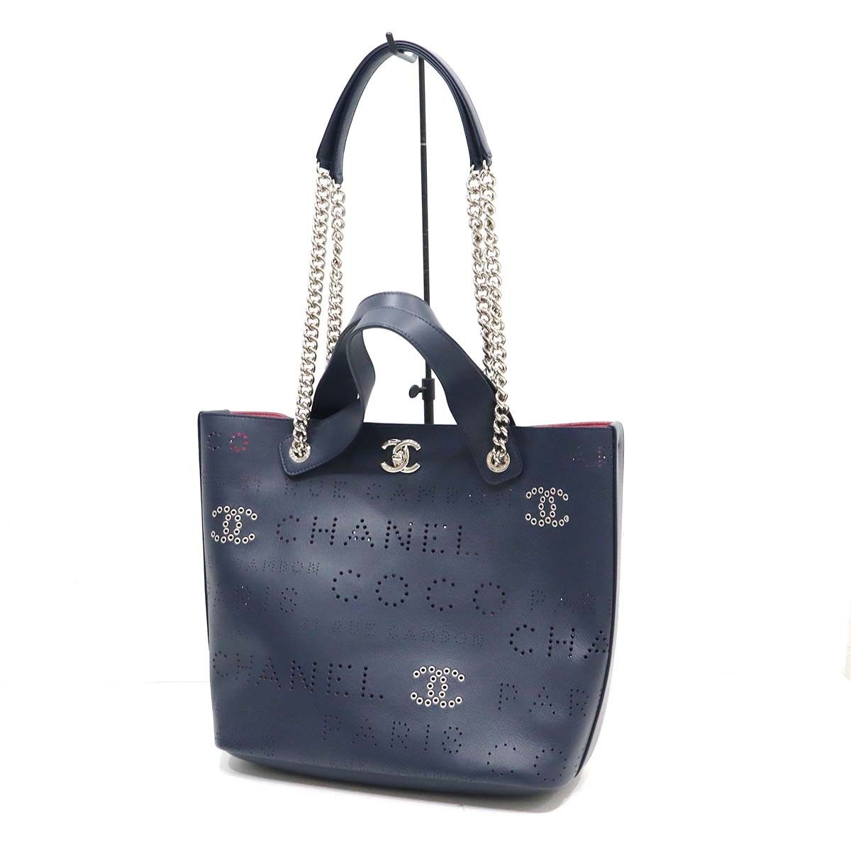 CHANEL シャネル パンチング ココマーク レザー チェーン トートバッグ 