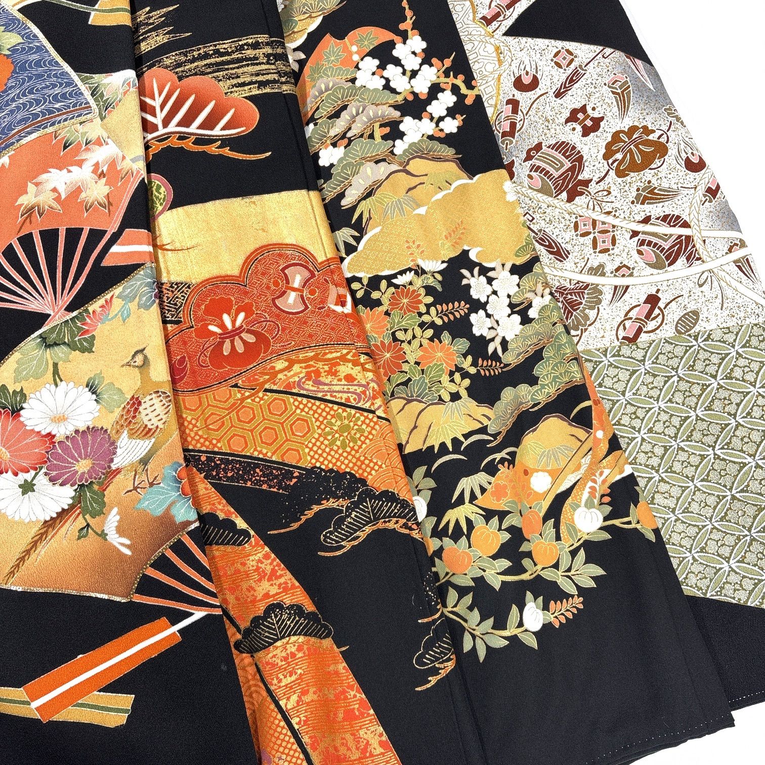 着物まとめ売り　正絹振袖4枚　留袖1枚　着用可　リメイク素材　目立った汚れなし 黒留袖 4枚 正絹 着物まとめ売り 同梱購入歓迎 リメイク用 着付け練習