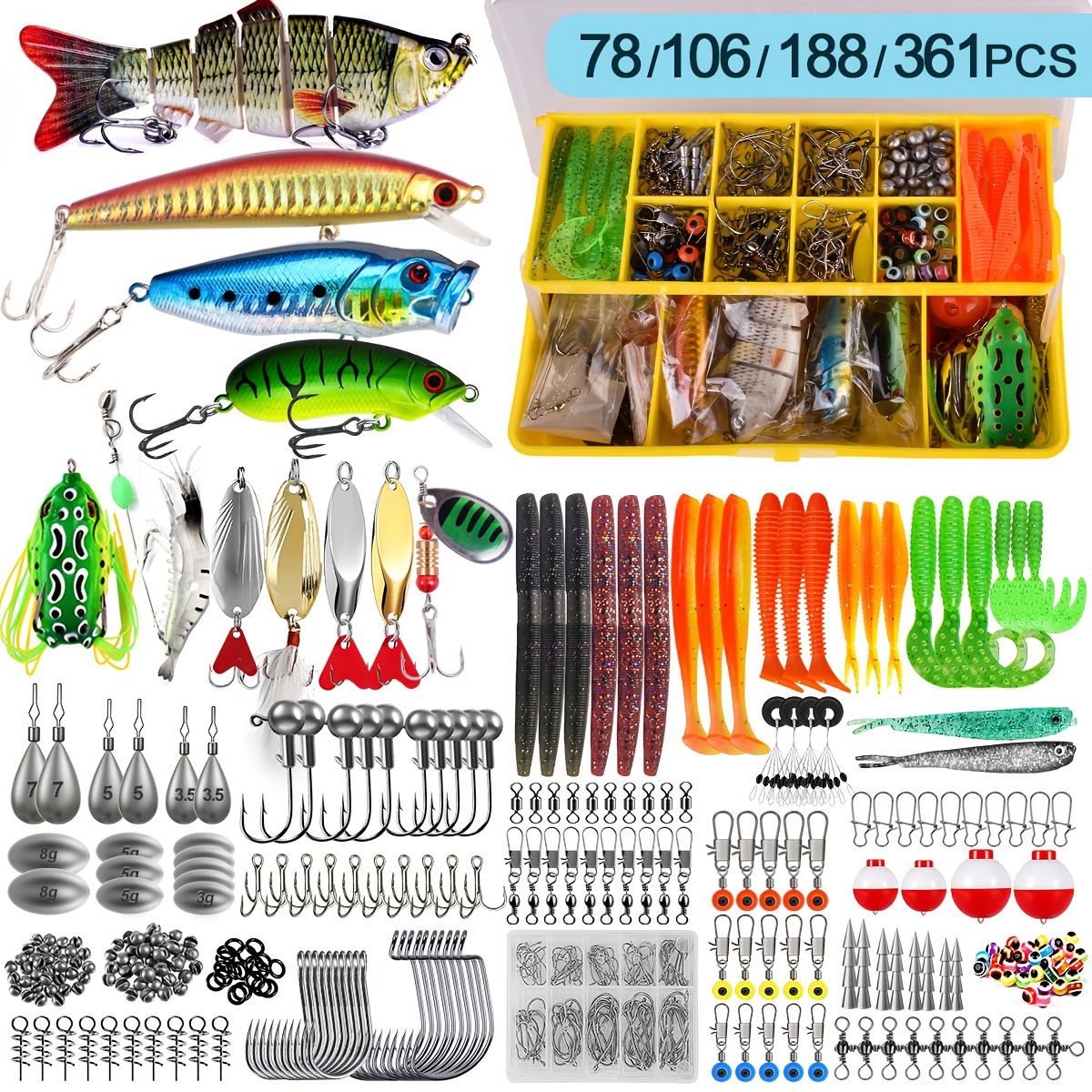 フィッシングルアーセットとボックス 初心者向け】ルアーセット 釣り ギフトボックス 106/188/361個 海水
