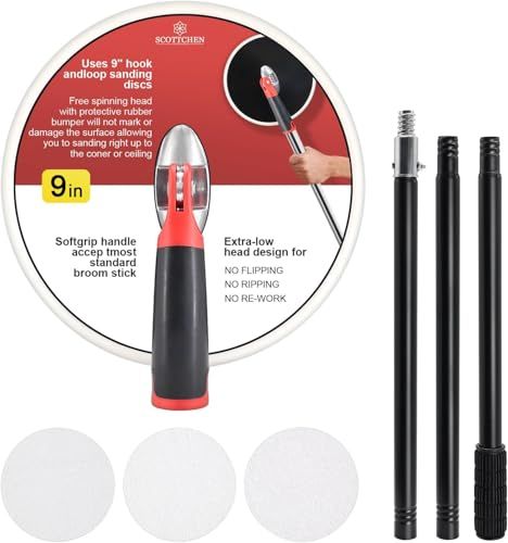 迅速に発送 ドライウォールサンダー 225 mm 9インチ メッシュ研磨やすり 80|100|150番手各 付き 延長ポール 119 cm 隅や壁の研磨 清掃に c 16 e 2164