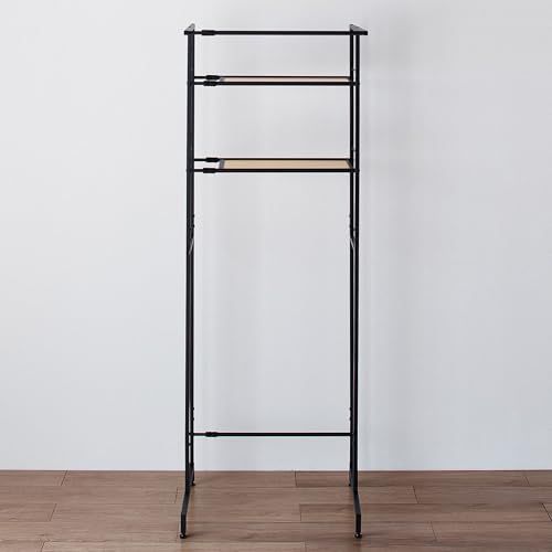 迅速に発送 HEIAN SHINDO ランドリーラック 棚2段 ハンガーバー付き 角パイプ 木目マットブラック 幅64 82 奥行53 高182 cm HSR 5 BK b 88 e 3608