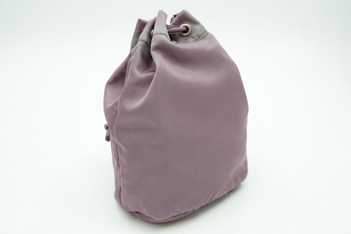 プラダ ミニ ハンドバッグ ポーチ 巾着 三角ロゴプレート ギャランティ