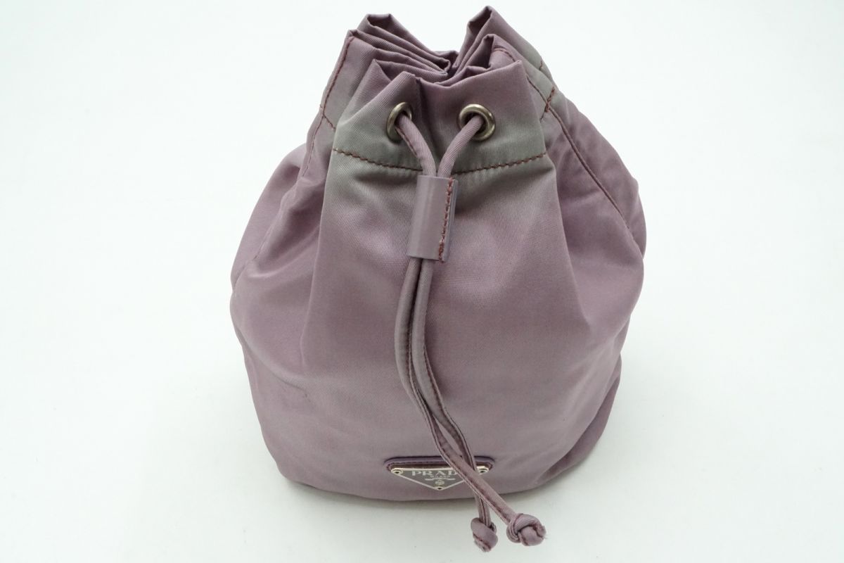 プラダ ミニ ハンドバッグ ポーチ 巾着 三角ロゴプレート ギャランティ