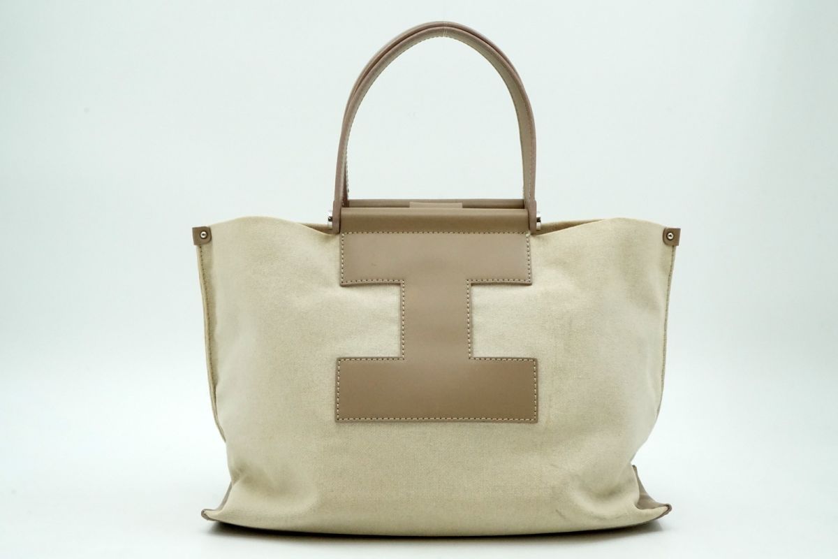 イアクッチ ハンドバッグ トート ソルベット レザーハンドル A 4収納 キャンバス 白 ホワイト IACUCCI 4964 h