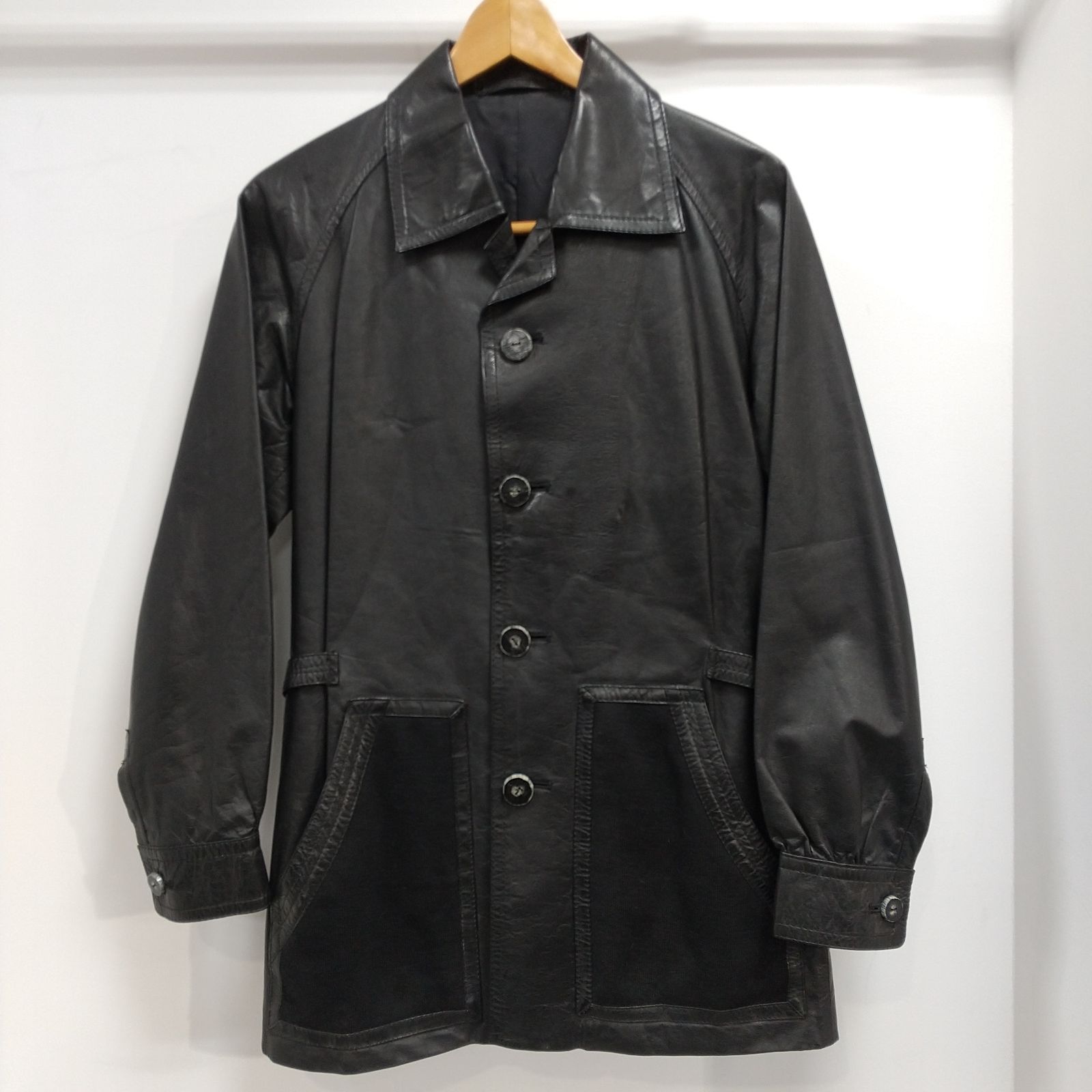 ks 64 レザージャケット メンズ Mサイズ相当 ブラック 腰サイドベルト有り タグ無し 大きめポケット2ヵ所