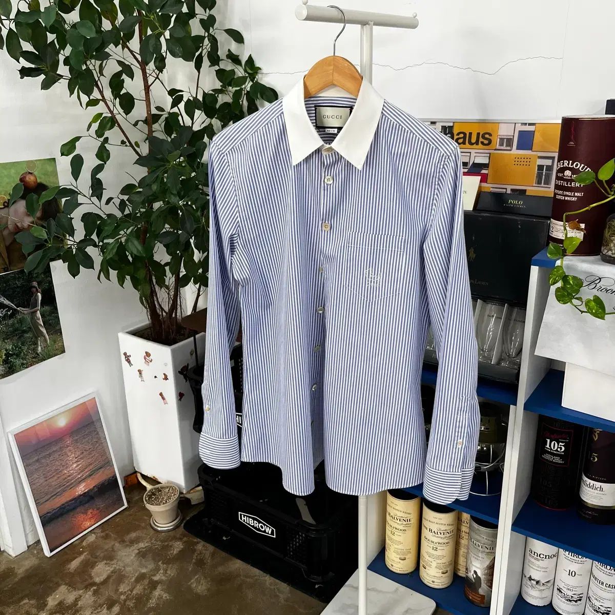 グッチ スティッチ ロゴ ストライプ シャツ 41 16