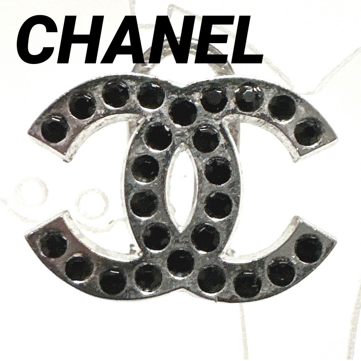 シャネル CHANEL イヤリング ココマーク ビンテージ ヴィンテージ 02 C 構造用鋼 ラインストーン シルバー ブラック