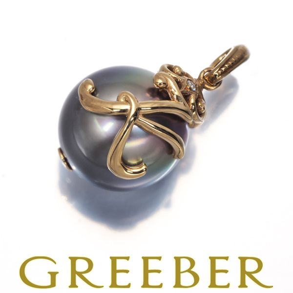 QVC ペンダントトップ パール 真珠 10 3 mm ダイヤ ダイヤモンド 0 05 ct イニシャル K 18 YG 保証書 184246