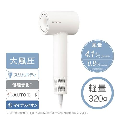 テスコム ドライヤー I字型 マイナスイオン 軽量 コンパクト 冷温風 静音 ラク抜きプラグ ホワイト TD 760 A W m